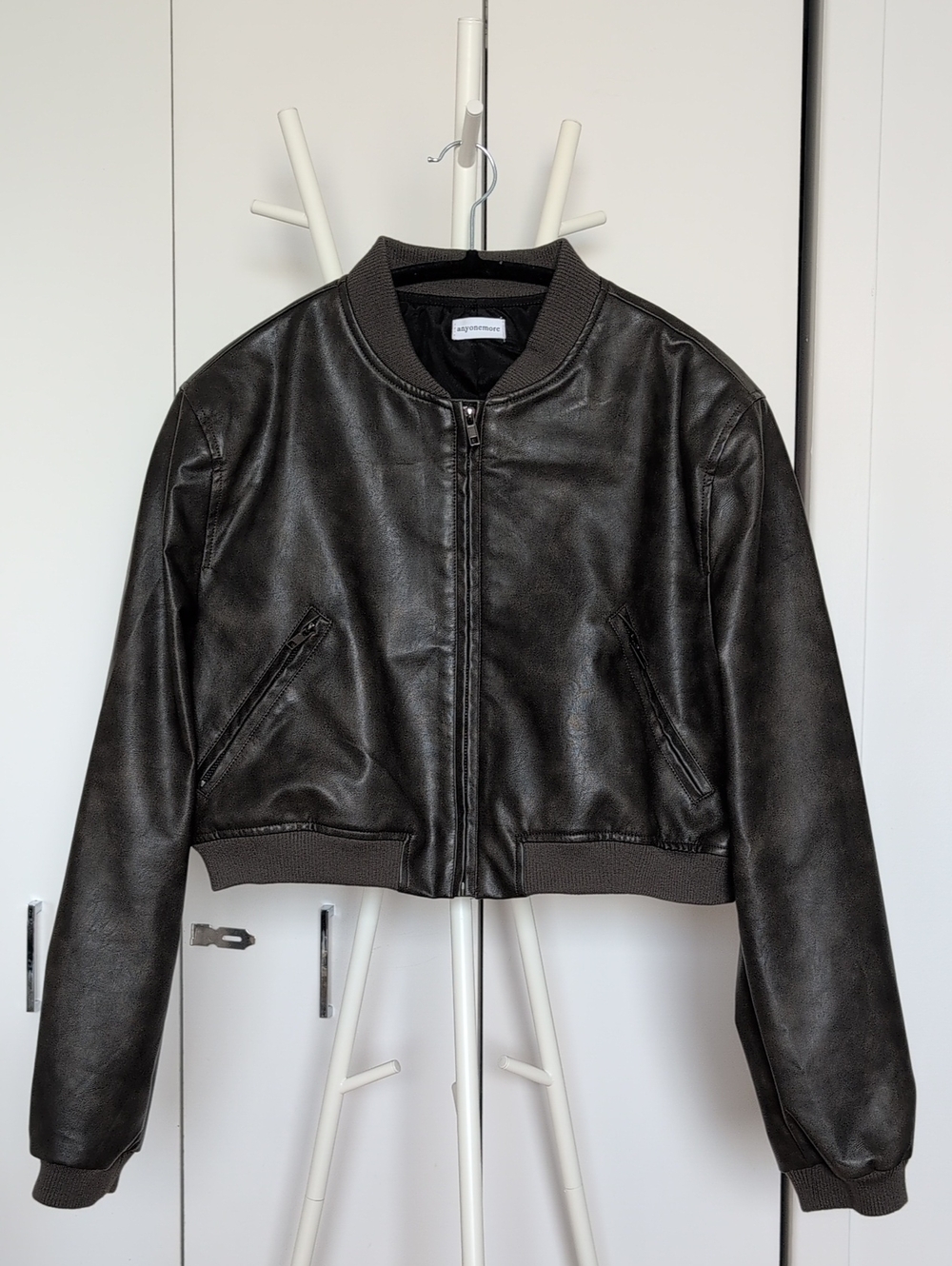 2/$50💜Dark Brown Cropped Leather-Like Bomber Jacket by Anyonemore